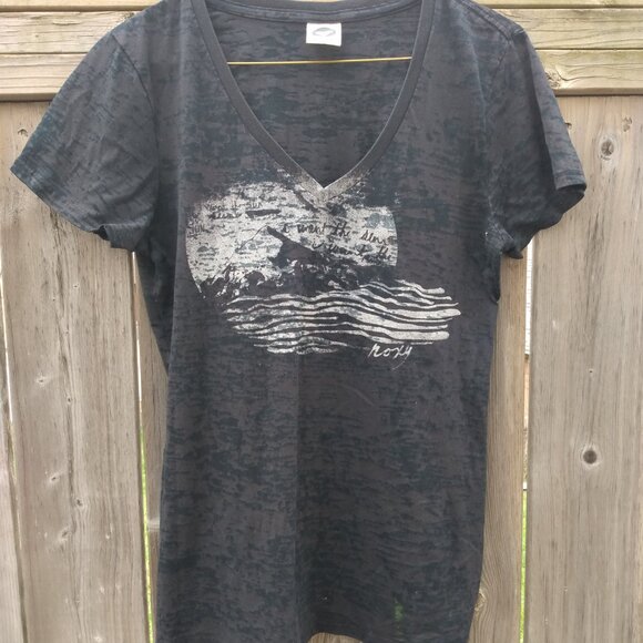 Vintage Roxy T-Shirt Y2K 2000s Sheer Burnout Graphic "I Want the Sun" V-Neck - Picture 2 of 11